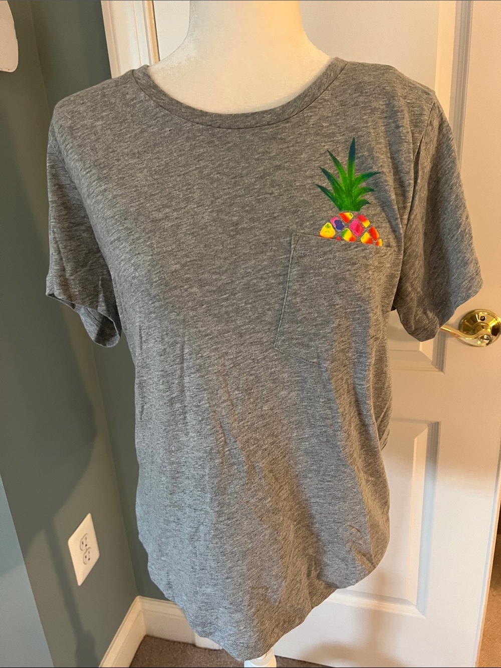 J. Crew Gray Short Sleeve Tee with Colorful Pineapple Pocket